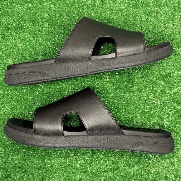 ZEBA Black Massaging Leather Sandals Men’s 10 Comfort Footbed ZS2202A NEW